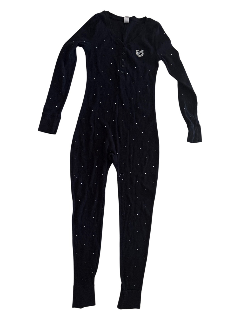 PINK Victoria's Secret Black Long-Sleeve Footie with Rhinestones